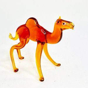 Vintage Handblown Glass Orange Brown Dromedary Camel Figurine 3.5 in.